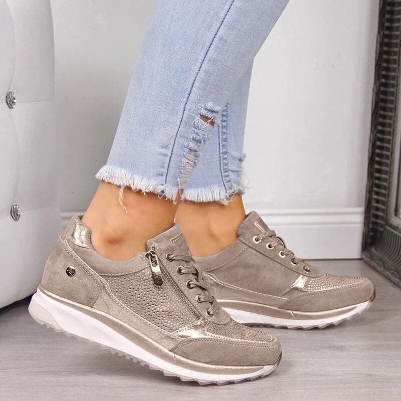 Baskets Femme – Confort Optimal – Lacets et Fermeture Éclair – Semelle Amortissante