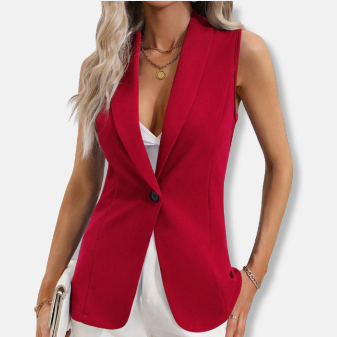 Veste sans manches femme – Coupe cintrée – Col rond – Fermeture un bouton