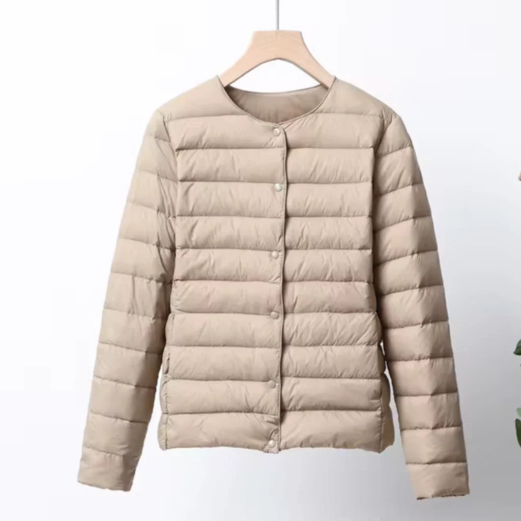 Veste femme en duvet – Coupe slim – Ultralégère – Matelassée à boutons – Longueur hanches