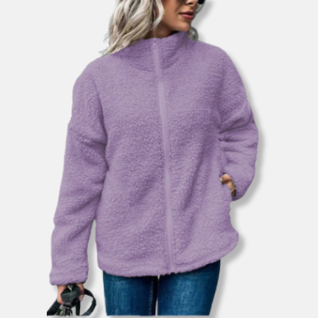 Veste femme en polaire – Coupe oversize – Col montant – Fermeture zippée