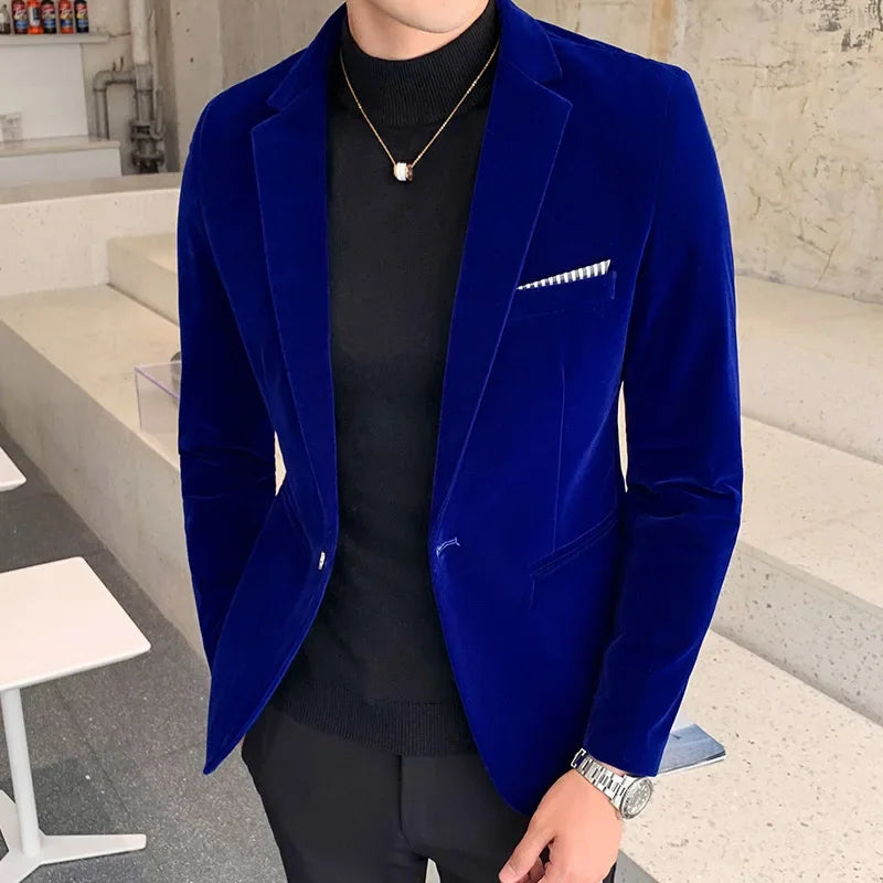 Blazer homme – Coupe slim – Velours luxueux – Fermeture un bouton – Style formel structuré