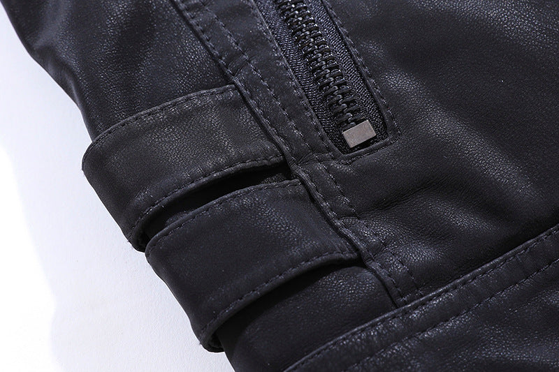 Blouson biker homme – Coupe slim – Simili cuir – Manches côtelées – Poches zippées