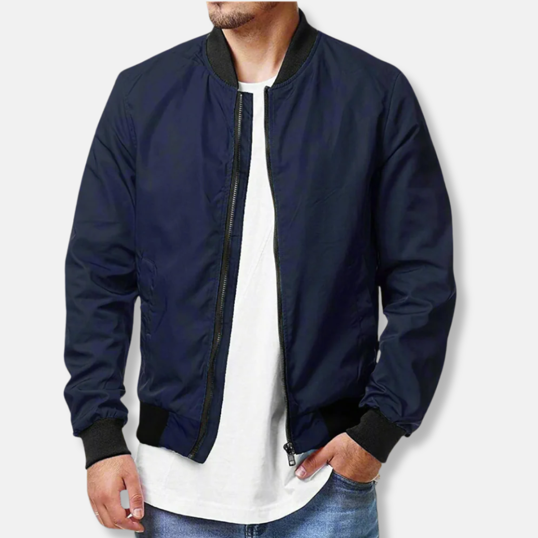 Veste bomber homme – Coupe régulière – Tissu léger respirant – Finition côtelée