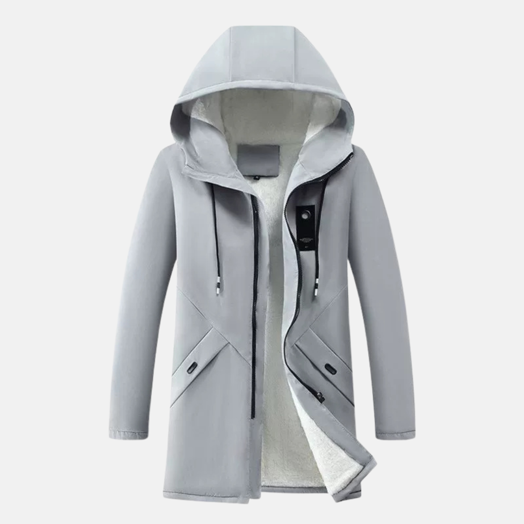 Veste à capuche homme – Coupe ajustée mi-longue – Doublée polaire chaude – Coupe-vent