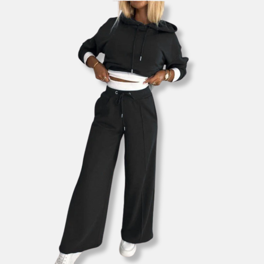 Femme Ensemble Deux Pièces - Maille Lisse - Taille Haute - Coupe Décontractée