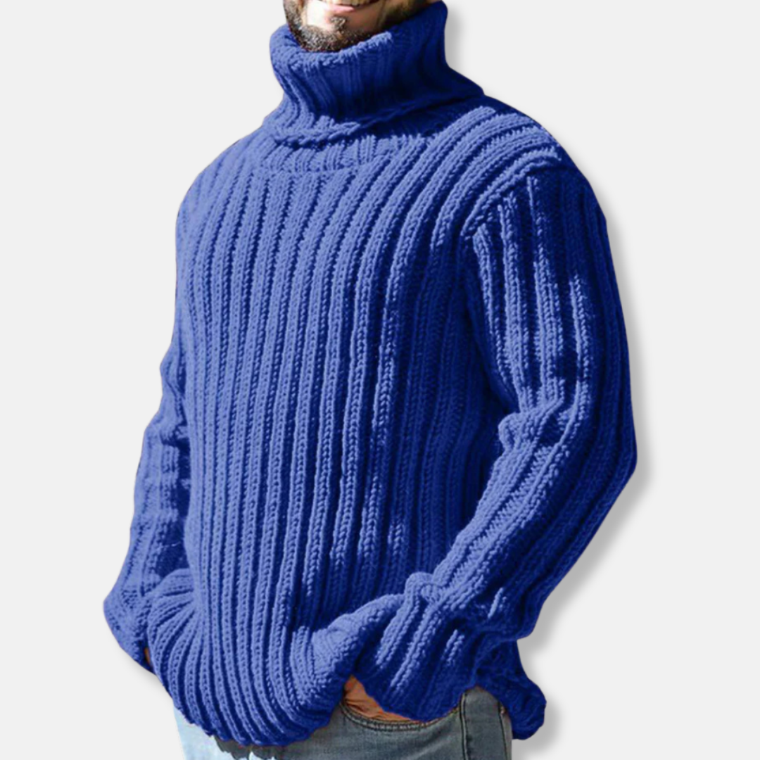 Homme Pull Col Roulé - Laine Mélangée - Coupe Décontractée - Manches Longues Côtelées