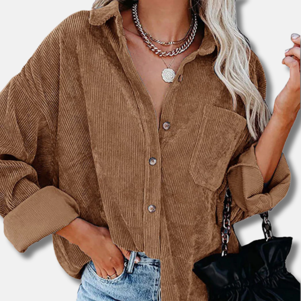 Veste femme – Coupe oversize – Velours côtelé – Fermeture boutonnée – Longueur hanches
