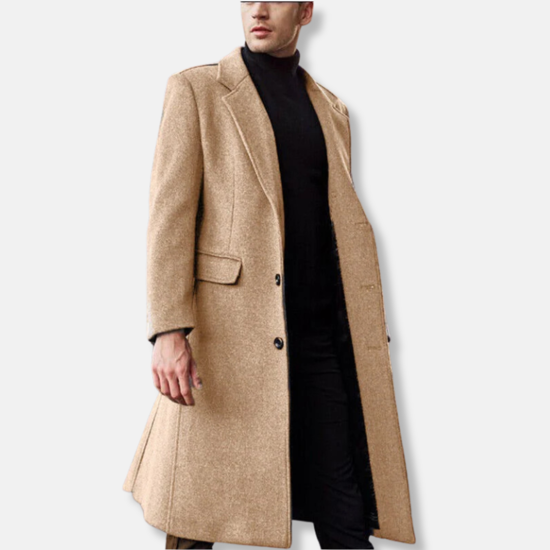 Manteau homme – Coupe structurée – Longueur genou – Laine mélangée – Style formel
