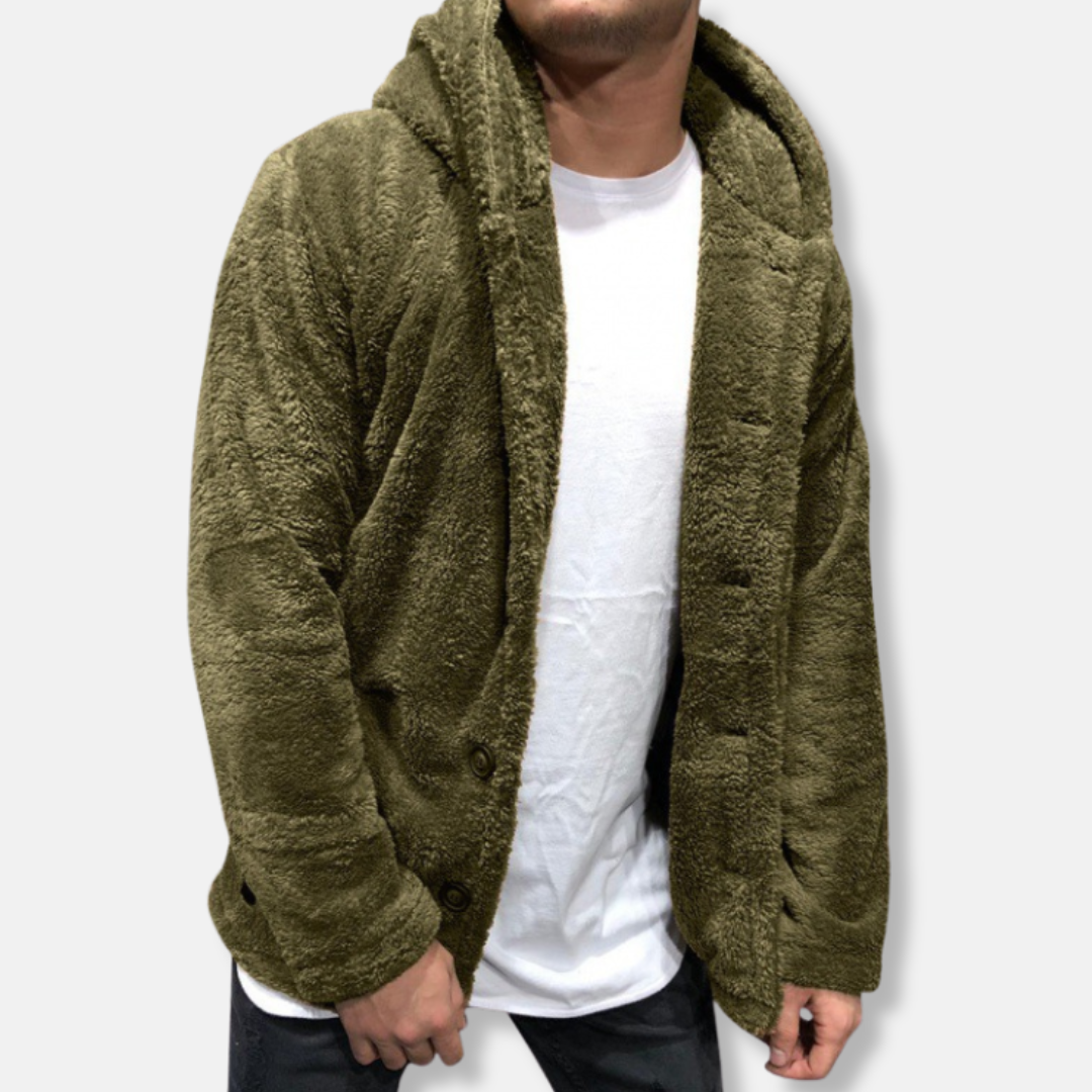 Veste à capuche homme – Coupe décontractée – Tissu doux effet polaire – Fermeture boutons
