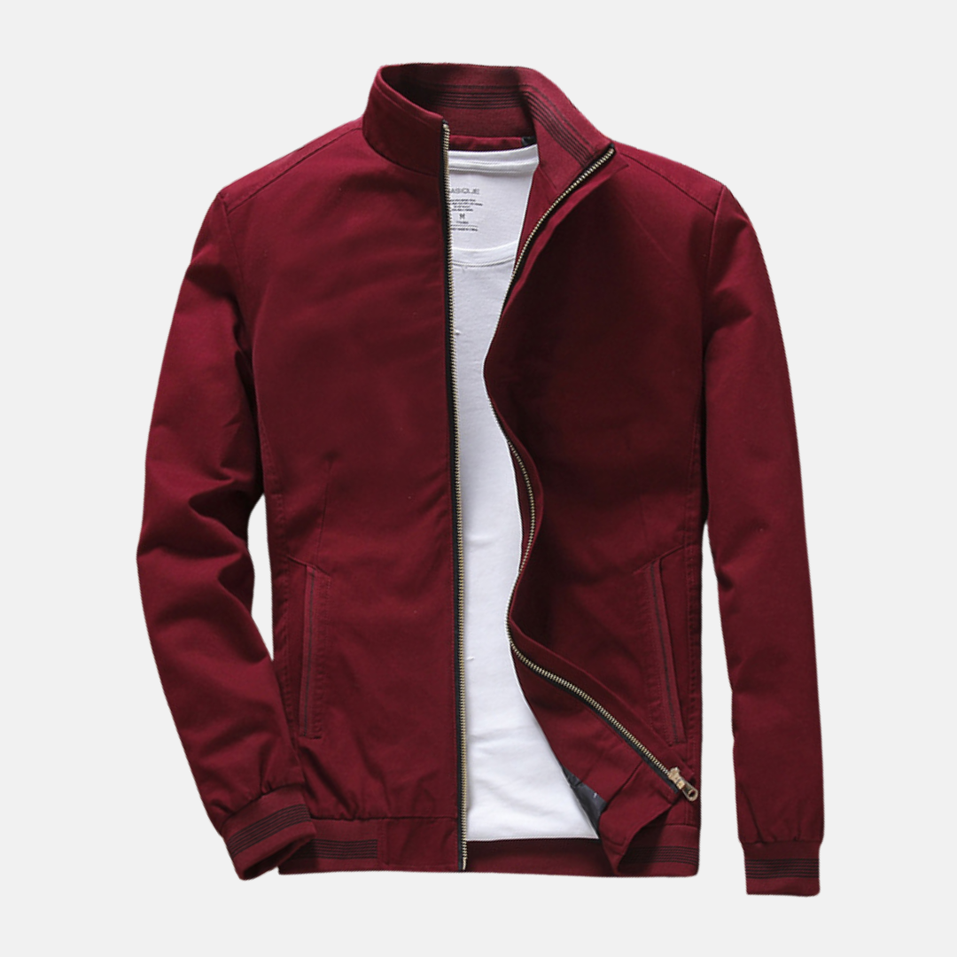 Veste homme casual – Coupe slim – Tissu léger – Col montant – Poches zippées