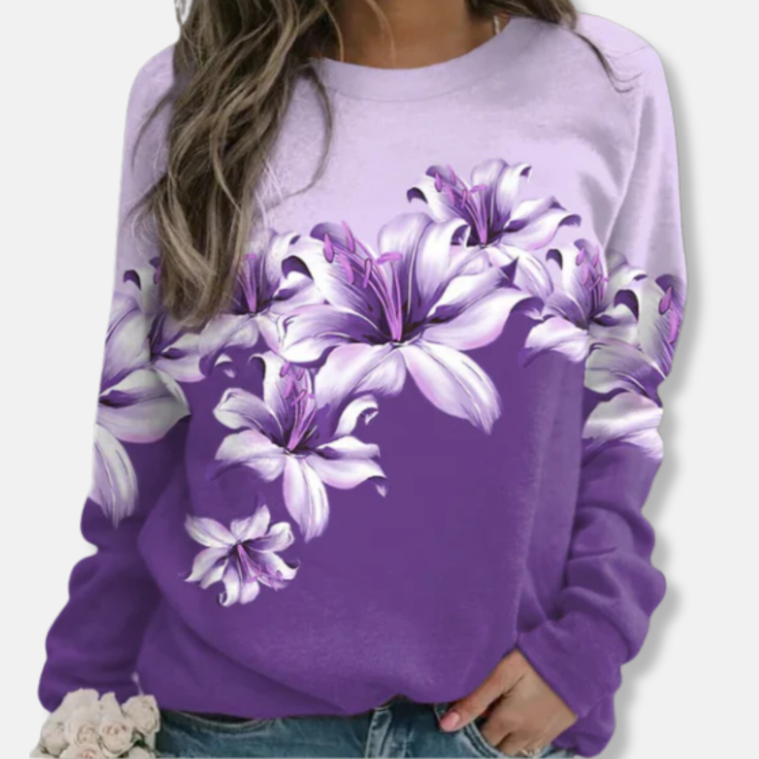 Femme Sweatshirt - Maille Douce - Coupe Décontractée - Col Rond - Manches Longues - Imprimé Floral