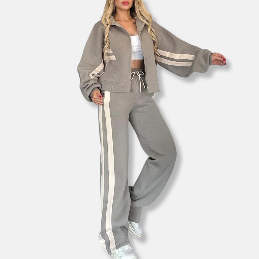 Veste zippée femme – Coupe oversize – Coton doux – Rayures sport – Style athleisure