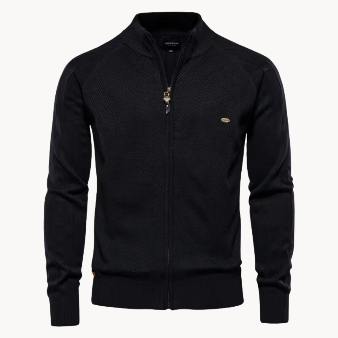 Veste hybride homme – Coupe slim – Laine mélangée tricotée – Fermeture zippée – Finitions côtelées