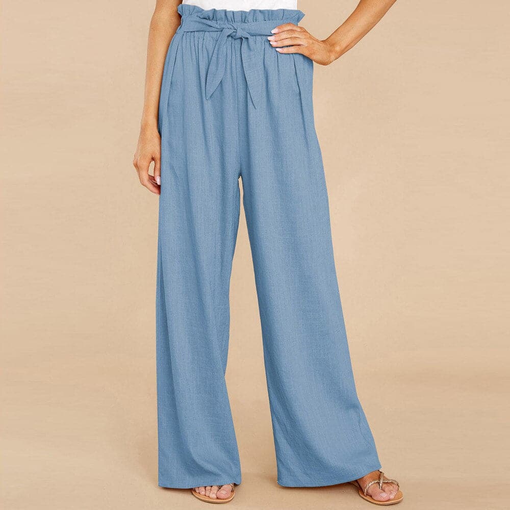 Pantalon Large Femme - Taille Haute - Tissu Doux - Ceinture Ajustable - Confort Élégant