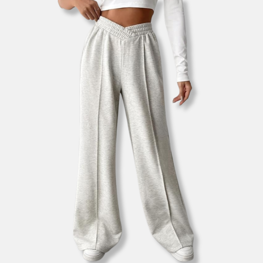 Femme Pantalon - Tissu Extensible Doux - Taille Haute - Poches Latérales