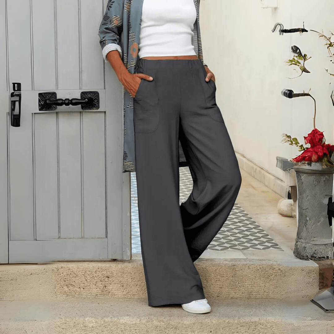 Pantalon Large Femme - Taille Élastique - Coupe Ample - Longueur Cheville - Avec Poches