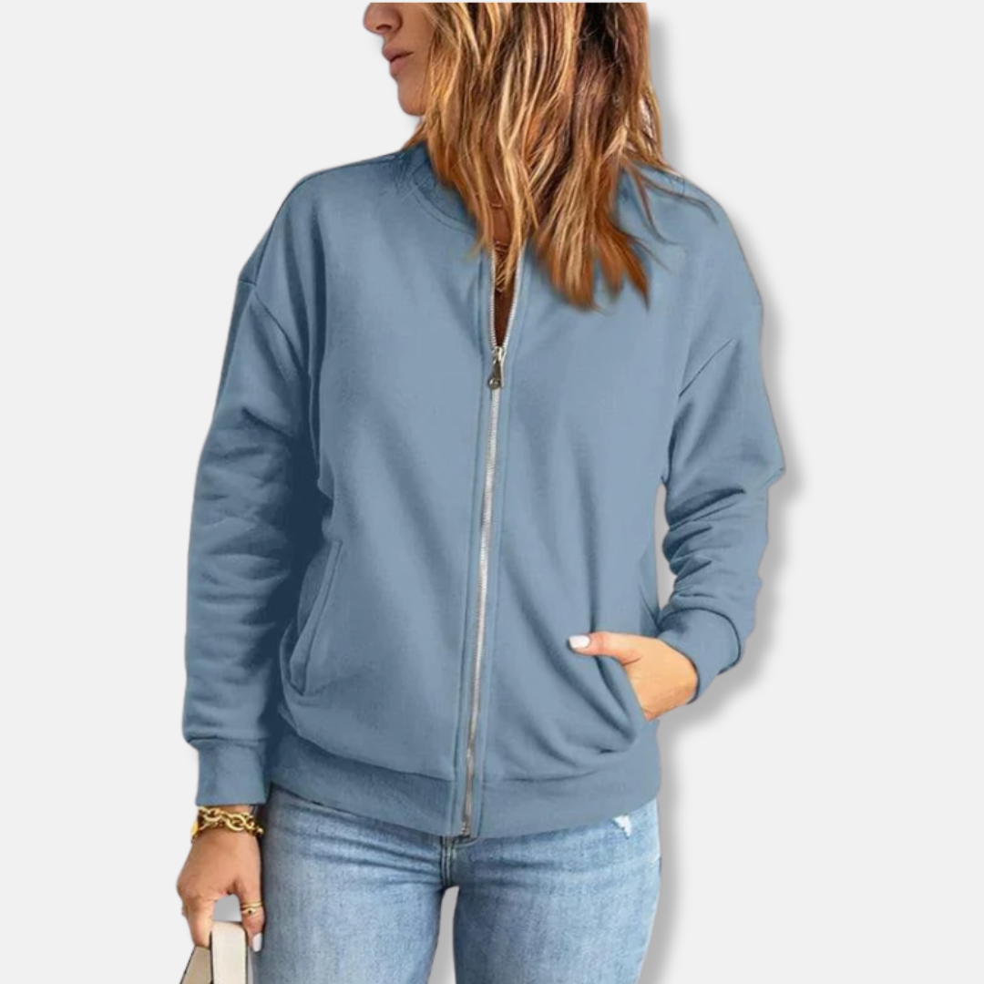 Veste légère femme – Coupe décontractée – Fermeture zippée – Finition côtelée