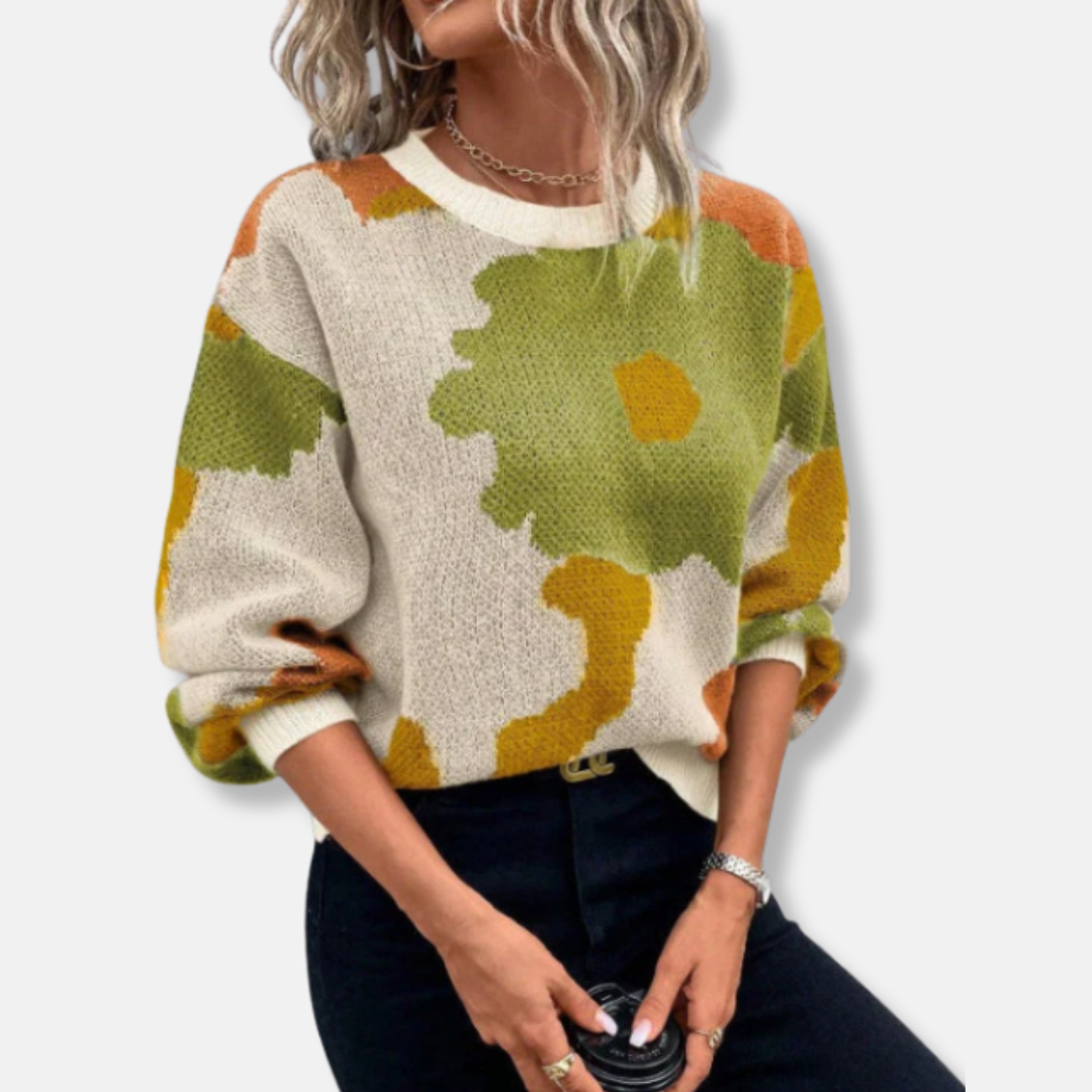Romane Laine Sweater Relaxed Fit à Manches Ballon Sweater | Abstract Floral Sweater