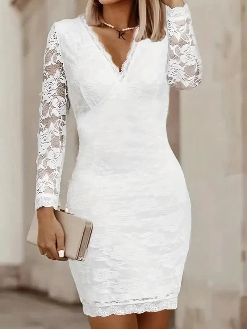 Robe moulante élégante à manches longues en dentelle - Intemporelle, romantique et flatteuse pour les femmes
