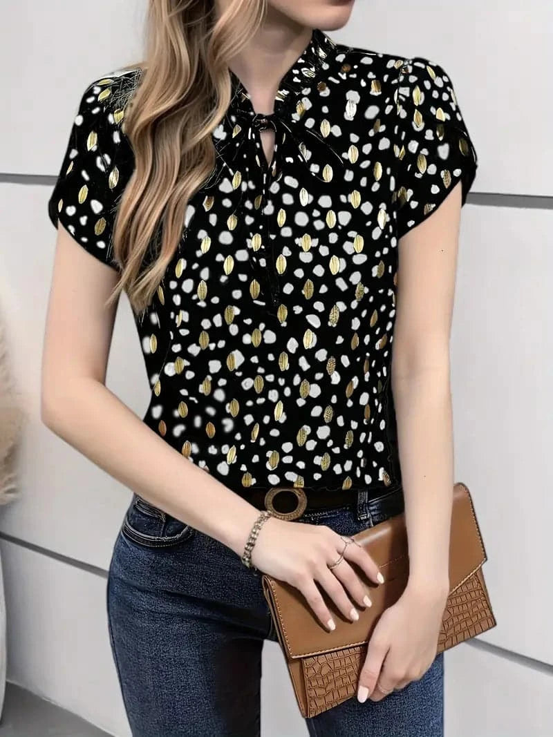 Chemisier chic à pois noirs et dorés - Élégant, ludique et polyvalent pour femme