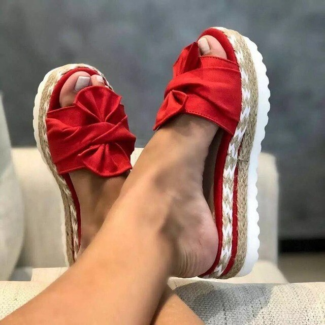 Sandales femme ouvertes – Semelle orthopédique – Dessus tressé – Nœud élégant