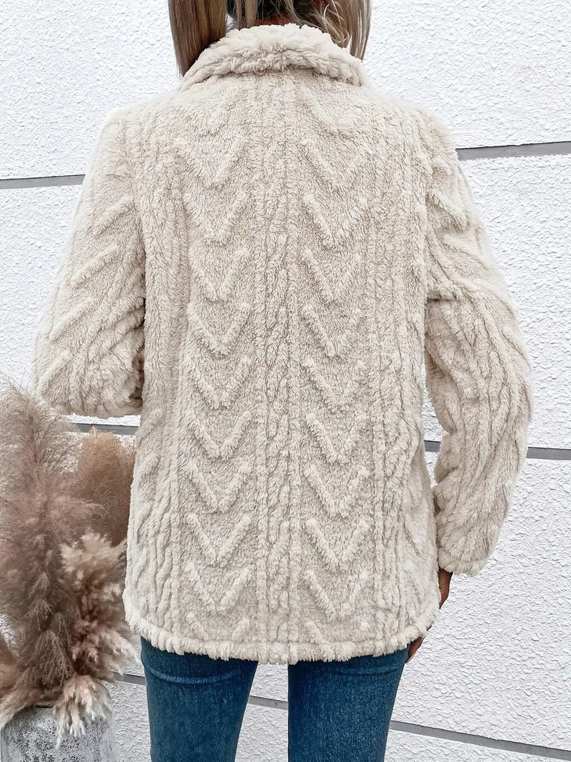 Veste polaire femme – Coupe décontractée – Col châle – Ouverture frontale – Longueur hanches