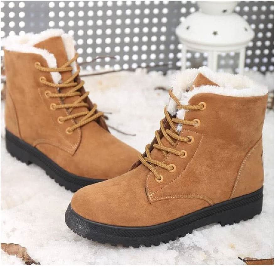 Bottes Femme - Suédées avec Doublure Chaude - Montantes à Lacets - Semelle Antidérapante