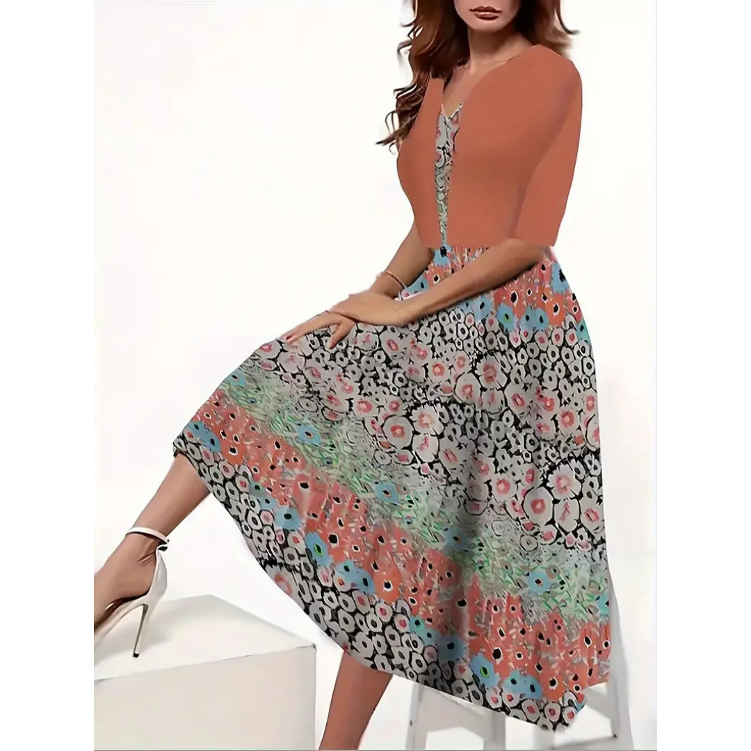 Robe longue femme – Coupe évasée élégante – Imprimé floral – Tissu respirant