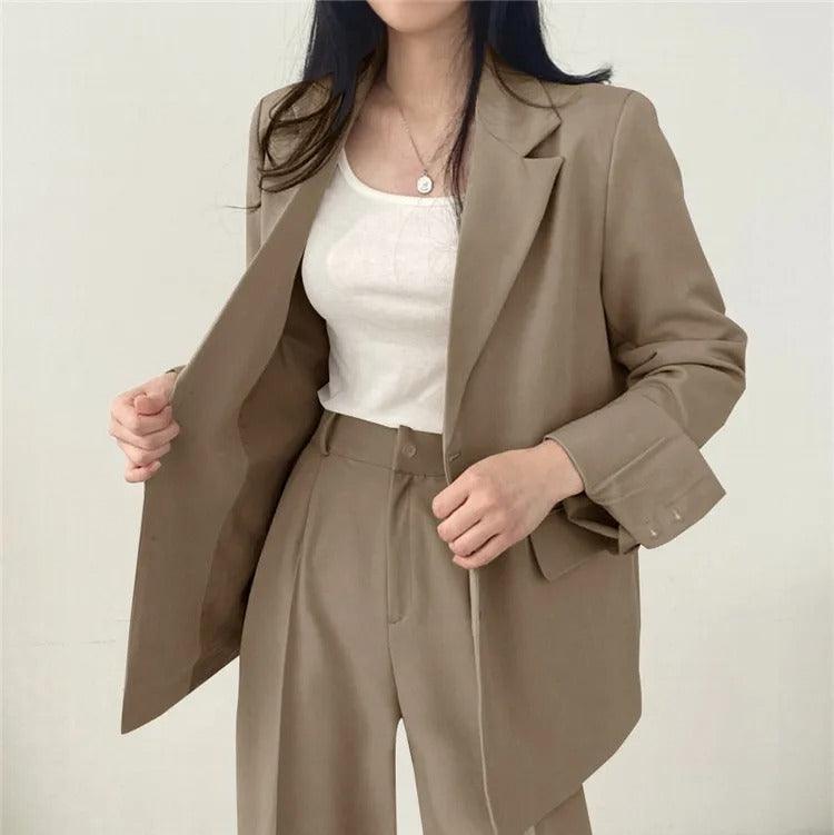 Blazer tailleur élégant et pantalon droit pour femmes - Style raffiné et confortable