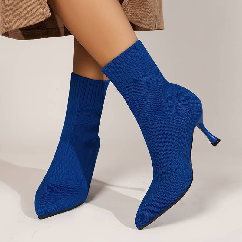 Bottines Femme - Talon Fin - Bout Pointu - Tissu Extensible Confortable