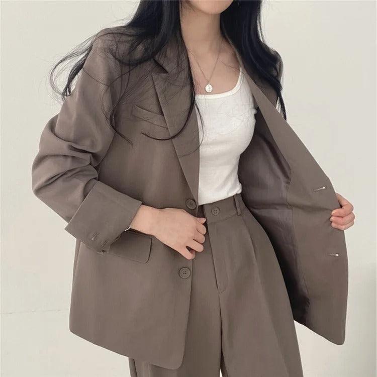 Blazer tailleur élégant et pantalon droit pour femmes - Style raffiné et confortable