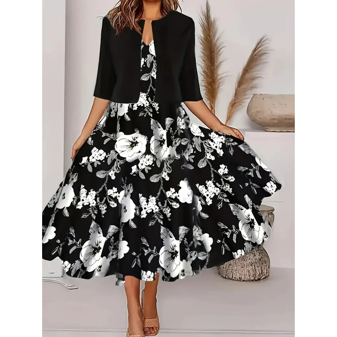 Robe longue femme – Coupe évasée élégante – Imprimé floral – Tissu respirant