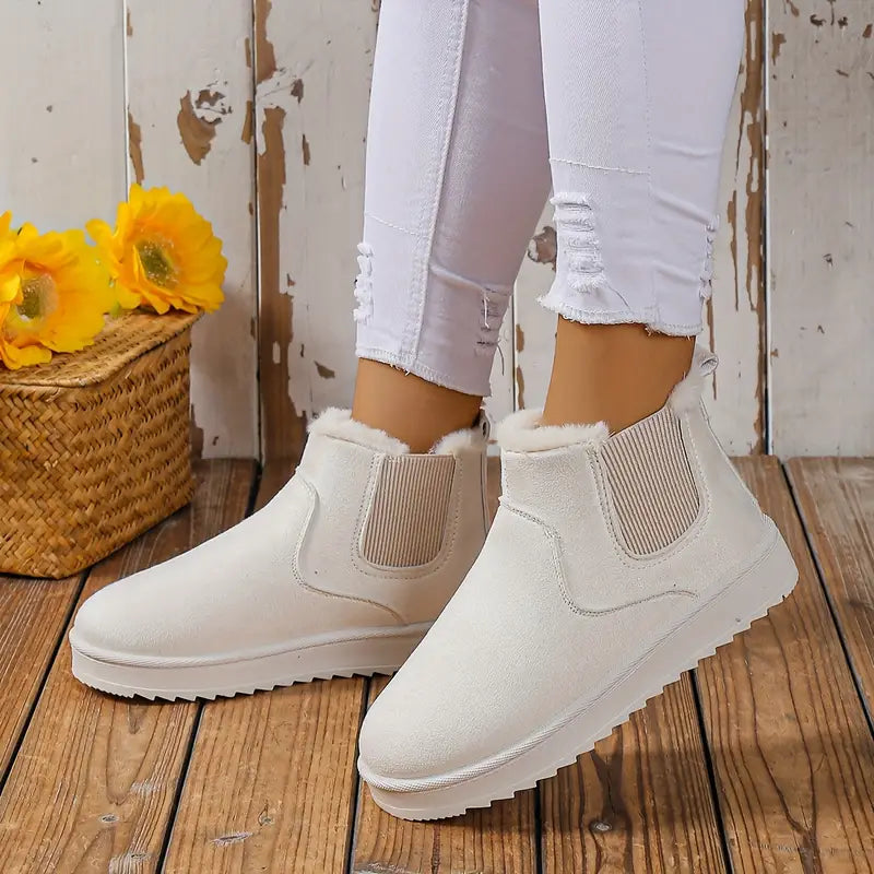 Bottes de neige thermiques en peluche tendance - Chaussons confortables