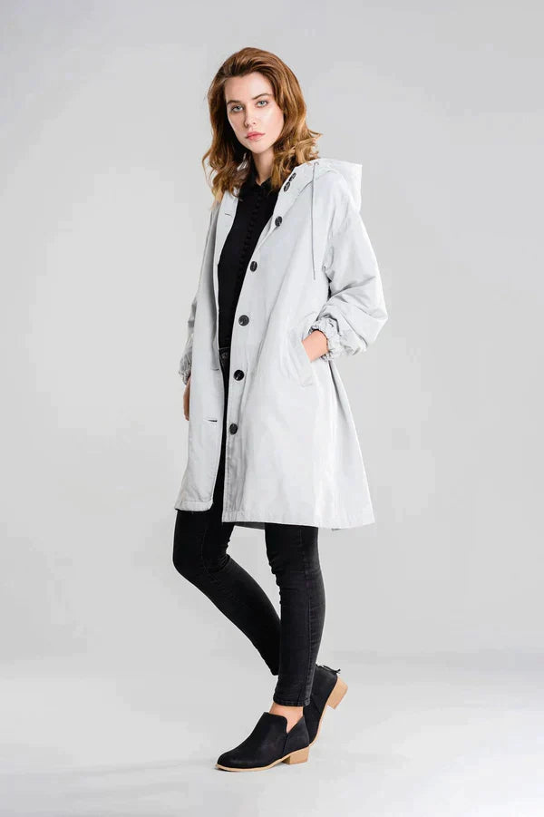 Veste imperméable femme – Coupe décontractée – Capuche réglable – Boutons – Mi-longue