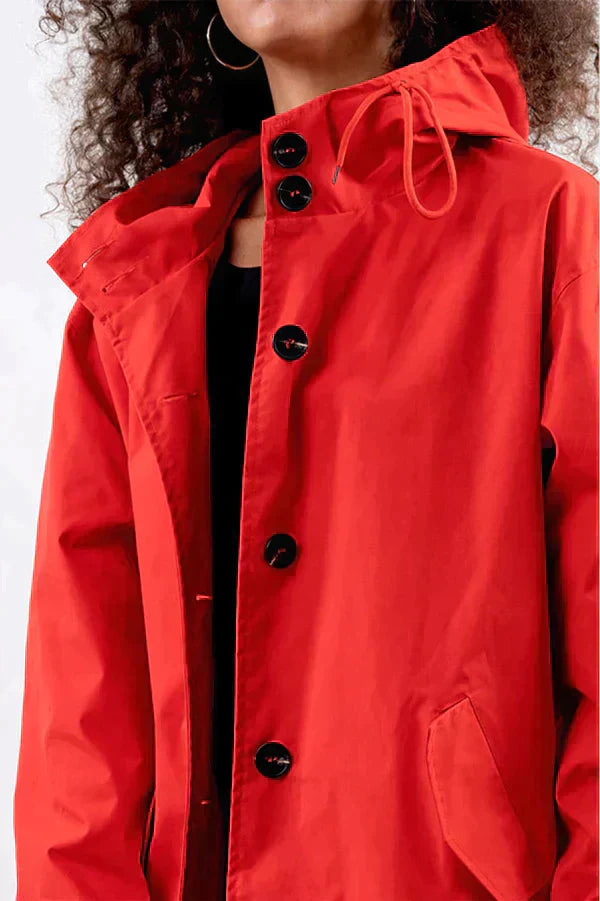 Veste imperméable femme – Coupe décontractée – Capuche réglable – Boutons – Mi-longue