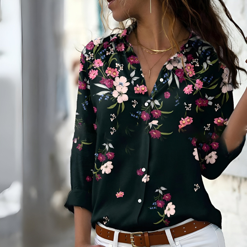 Blouse Femme – Coupe Ample – Tissu Respirant – Imprimé Fleuri – Manches Retroussées