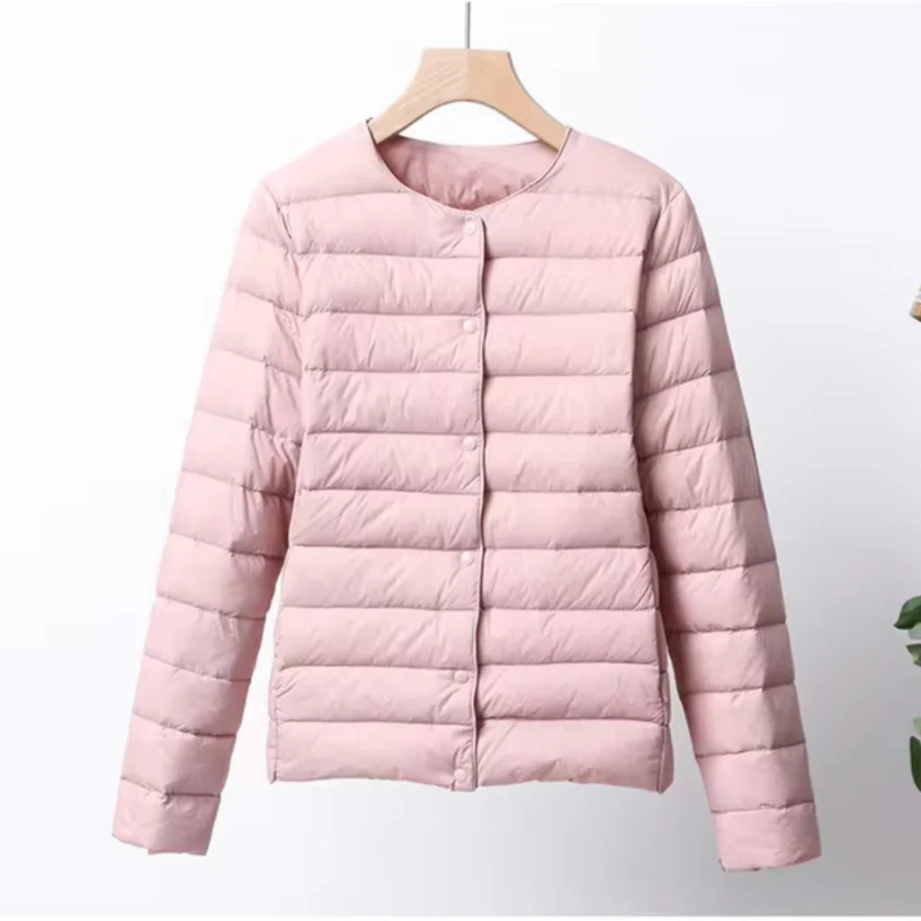 Veste femme en duvet – Coupe slim – Ultralégère – Matelassée à boutons – Longueur hanches