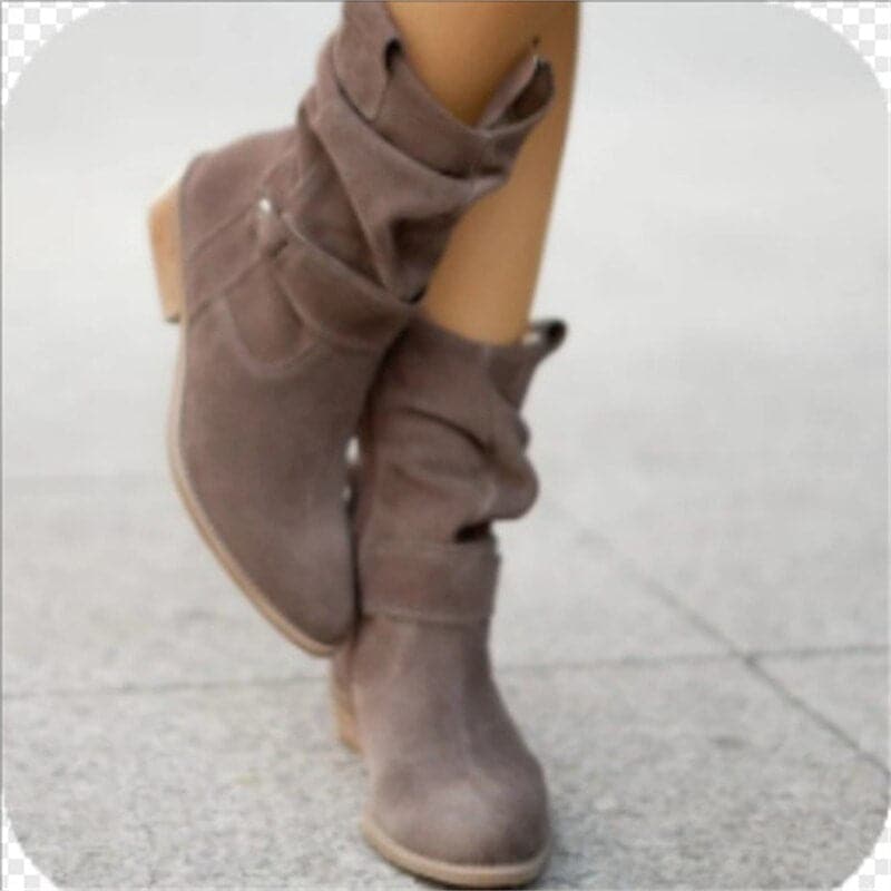Bottes Femme - Daim Élégant - Coupe Ample - Lanières et Boucles Déco - Confort Quotidien