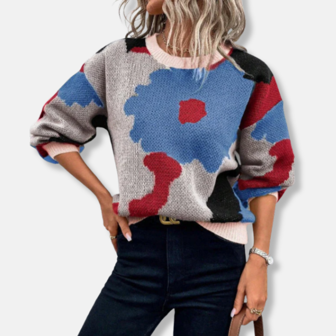 Romane Laine Sweater Relaxed Fit à Manches Ballon Sweater | Abstract Floral Sweater