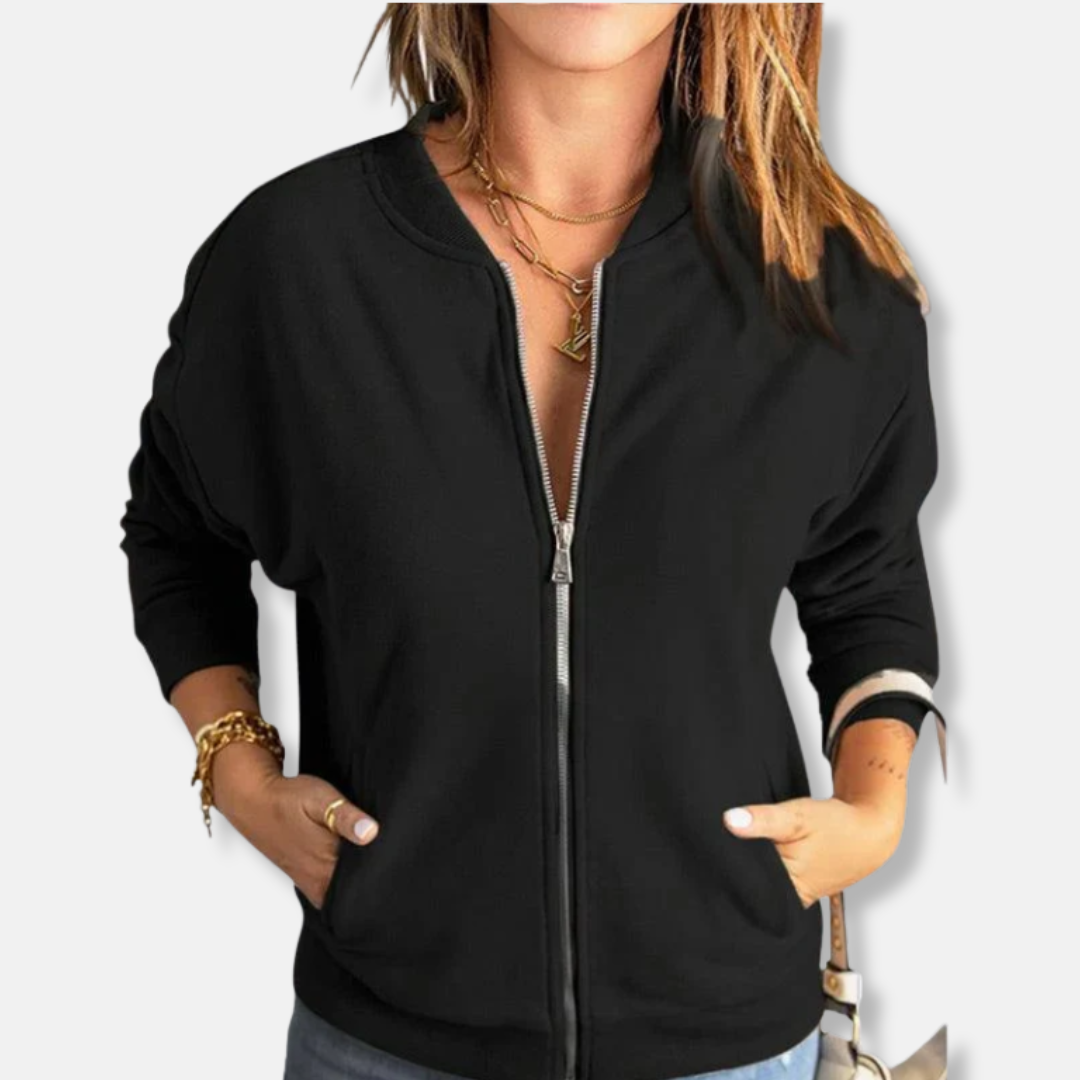 Veste légère femme – Coupe décontractée – Fermeture zippée – Finition côtelée