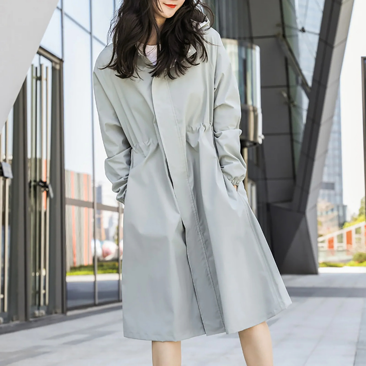 Manteau trench femme – Imperméable léger – Coupe droite – Taille ajustable – Longueur genou