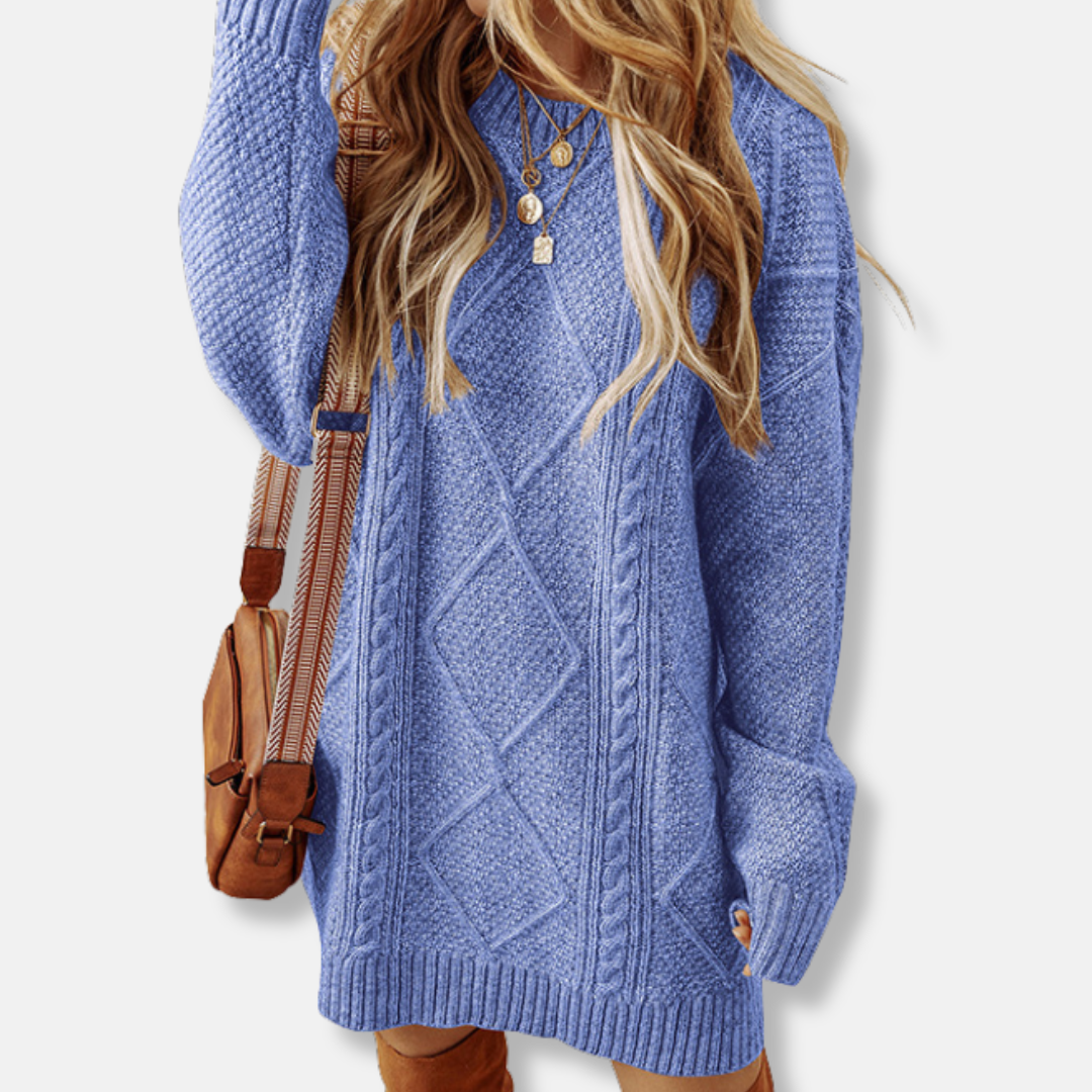 Sweat-shirt femme – Maille torsadée – Coupe ample – Longueur genou – Manches longues