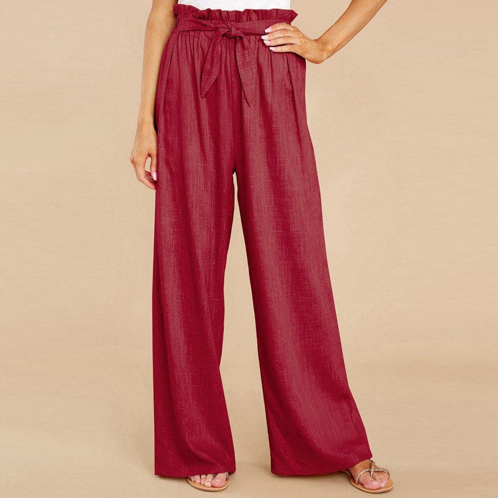 Pantalon Large Femme - Taille Haute - Tissu Doux - Ceinture Ajustable - Confort Élégant