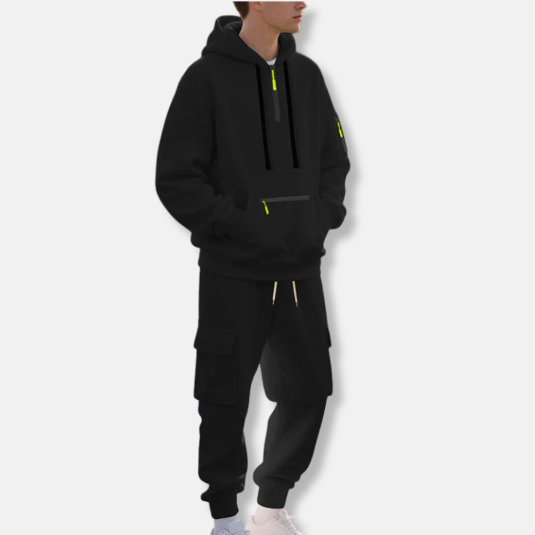 Survêtement homme – Hoodie ample demi-zip et joggers cargo à taille réglable
