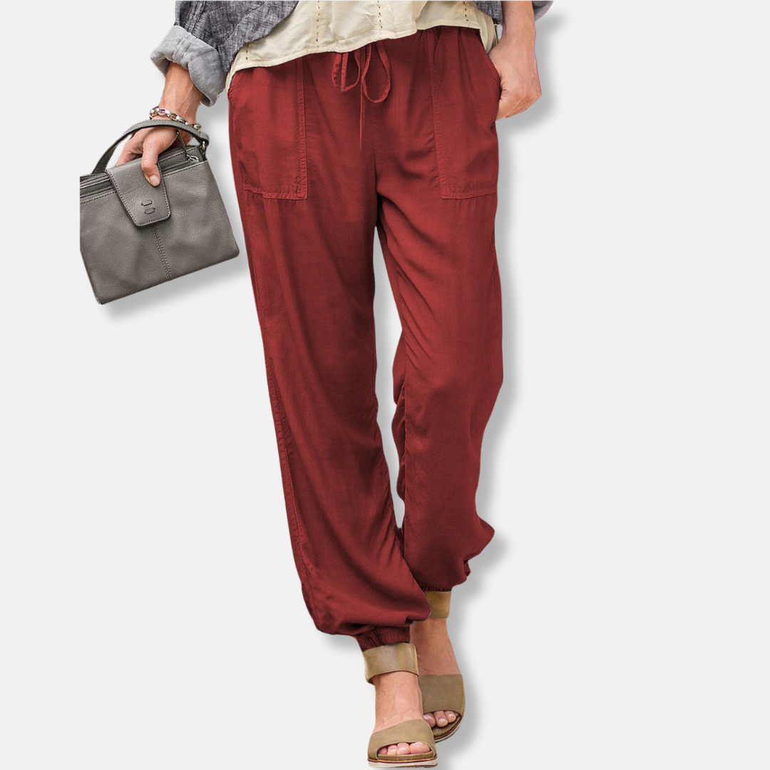 Femme Pantalon - Tissu Tissé Léger - Coupe Décontractée - Taille Élastique - Bas Cheville