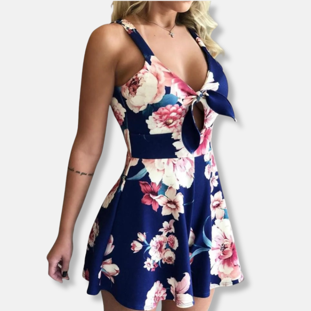 Anna Viscose Romper Fitted Waist | Romper Floral Sans Manches