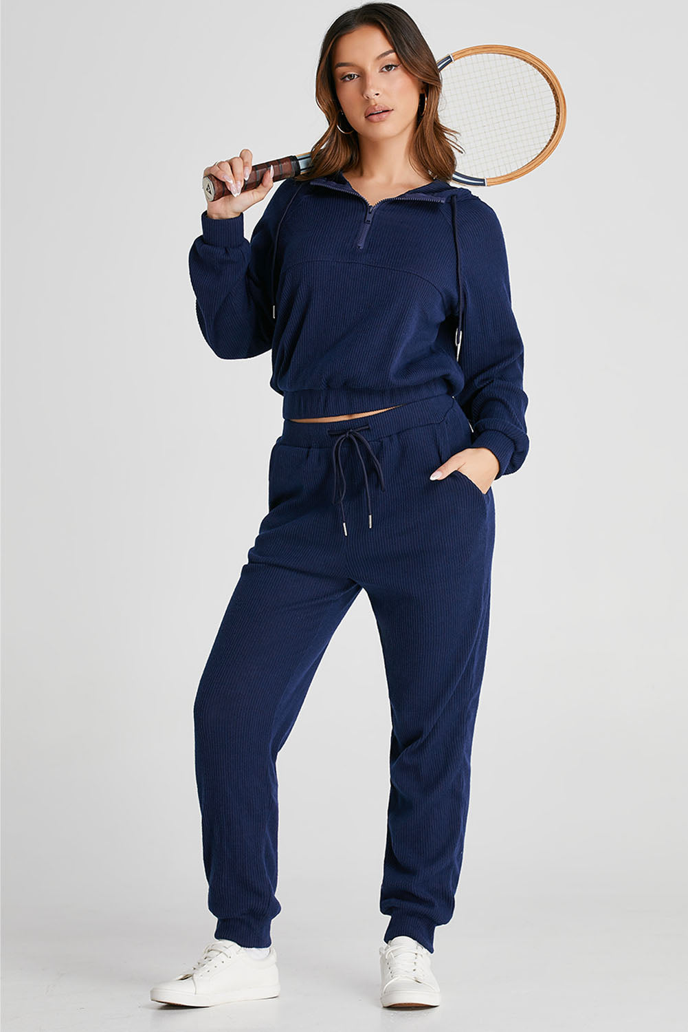 Ensemble Loungewear Femme - Haut Zippé Col Montant - Pantalon Taille Élastique