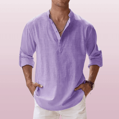 Men’s Henley Shirt with Relaxed Fit and Long Sleeves