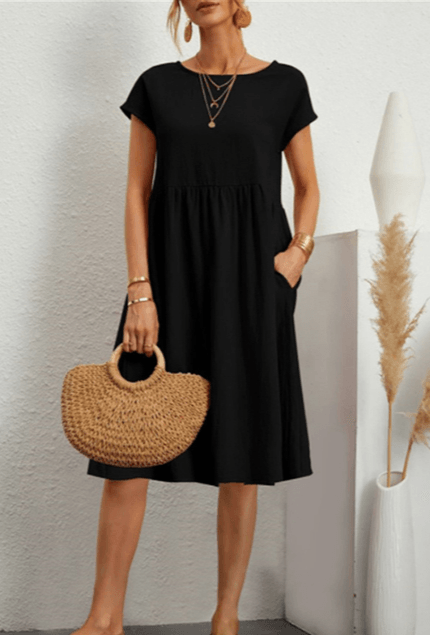 Robe midi d'été minimaliste pour femmes - Coton lin respirant et décontracté