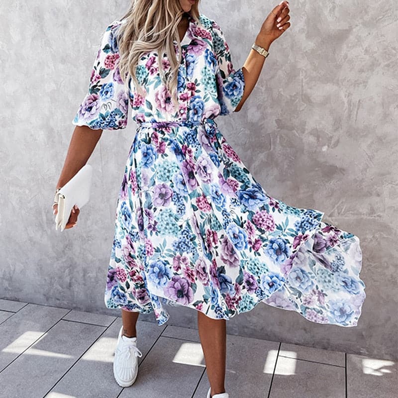 Sumara - Robe midi stylée à manches courtes